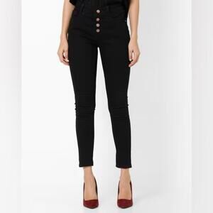 Frame le high button fly skinny jeans, premium stretch denim, black, size 31